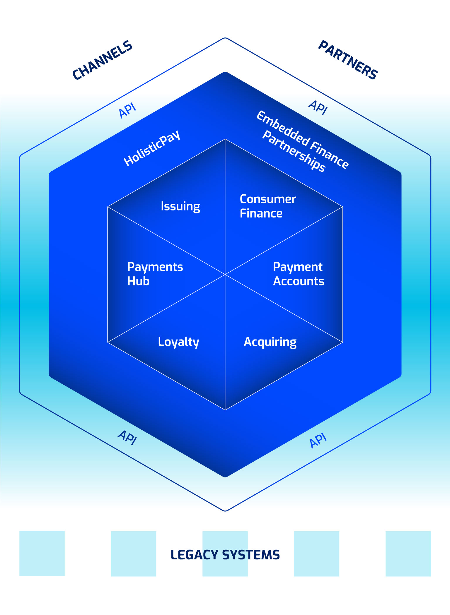 Hexagon style image on which you can see what is included in Vestigo's API